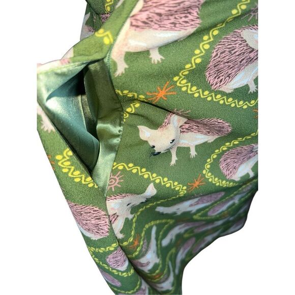 ModCloth 6 green hedgehog critter novelty button up dress fit flare vintage look - Picture 5 of 9